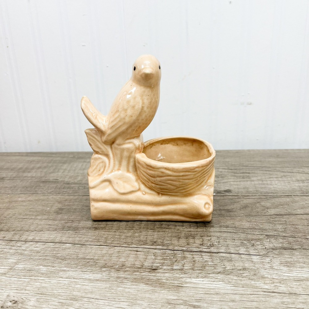 Vintage Bird Vase, Peach Ceramic Vase